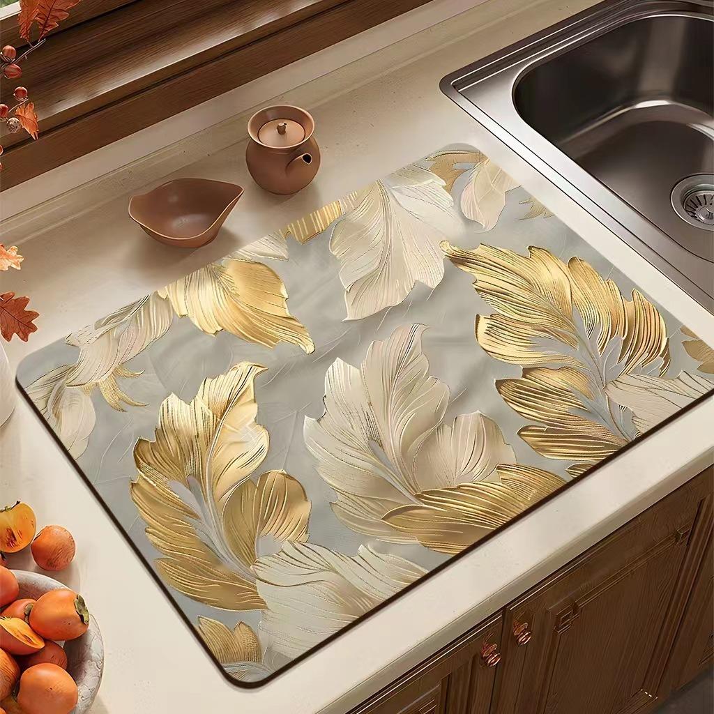 Flower Printed Drain Pad Rectangular Coffee Machine Drying Mat Absorbent Drain Dish Pads Tableware Sink Rugs Placemat