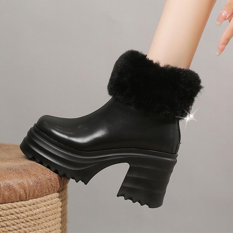 Fur Snow Boots Women's Sexy High Heels Shoes for Woman Fashion Ankle Boots Winter New Brand Warm Plush Cotton Mujer Botas