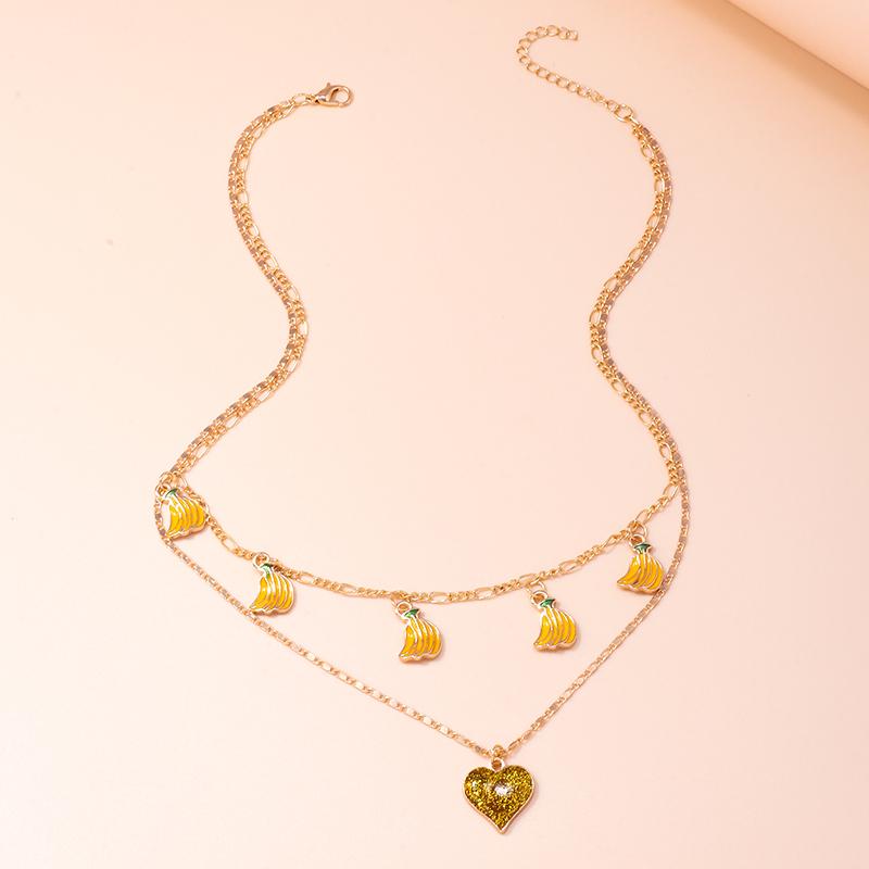 Cute Love Heart Necklace Multilayer Fruit Cherry Necklace Pendants for Women Girls Party Jewelry Gifts