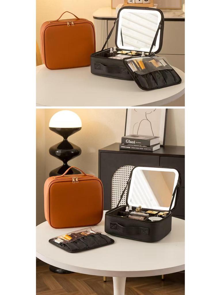 Large Capacity Women's Travel Makeup Bag with Mirror & Light for Beauty & Nail Art