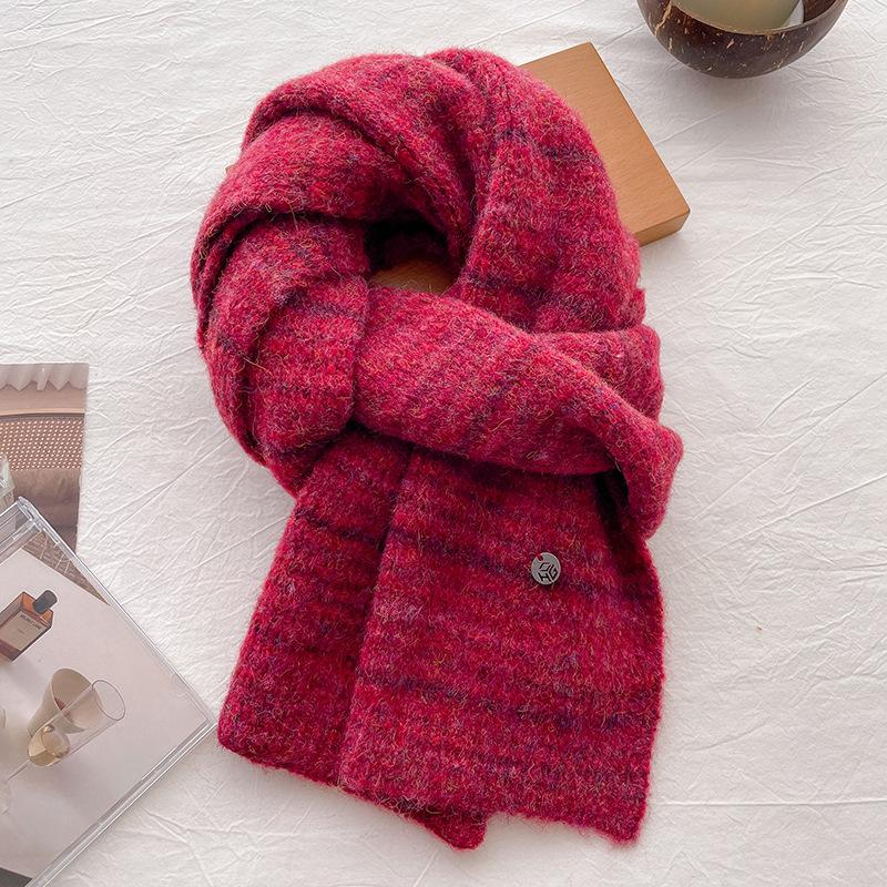 Blue Soft Waxy Wool Knitted Scarf Men's and Women's Autumn and Winter Warm Wool Scarf Cold Protection Cervical Spine