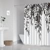 1 Black Leaf Pattern Polyester Shower Curtain - Machine Washable, All Seasons Fabric, Suitable for Bathroom Decoration