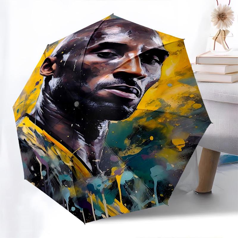

1pc Automatic Folding Umbrella with Yellow and Blue Splatter Design, Portable 3-Fold Design, Iron Frame, Outdoor, Ideal Gift for Fans, Travelers, Dail