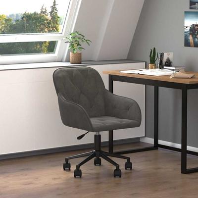 Vidaxl Swivel Office Chair, Dark Grey, Upholstered In Velvet