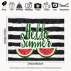 2D Summer Watermelon Party Backdrop "Hello Summer" Text Black White Brush Stroke Background Banner