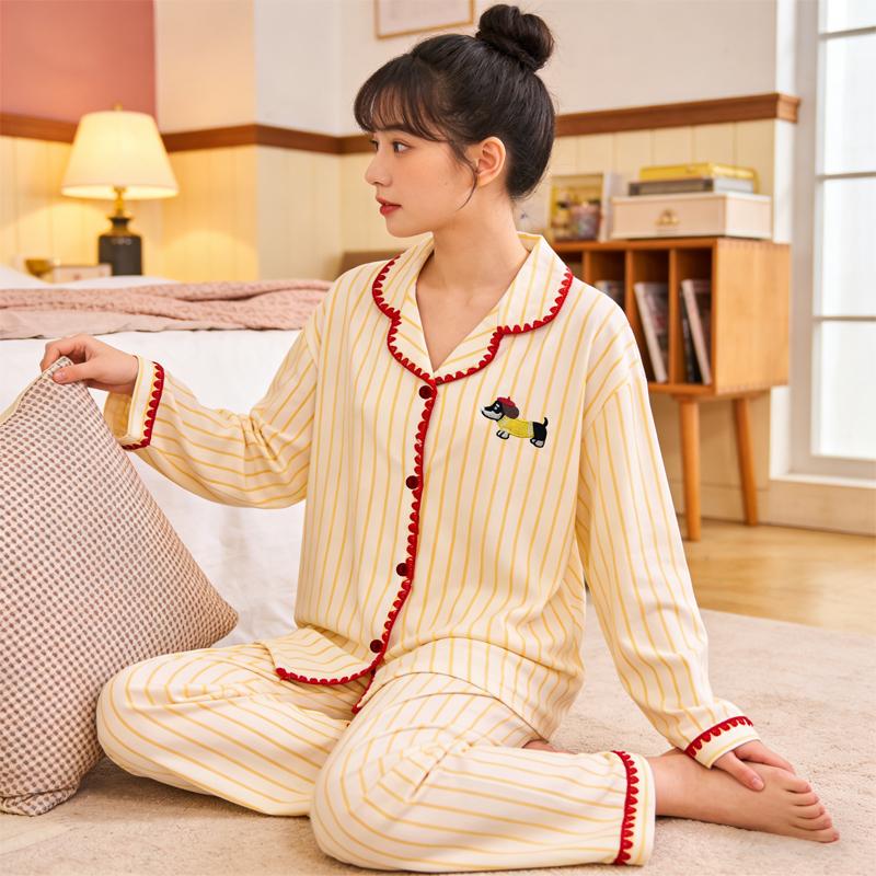 Cute Horse Print Kawaii Pajama Set for Women Spring Soft Fabric Comfort Plaid Loungewear 2 Piece Long Sleeve Top Pants Sleepwear