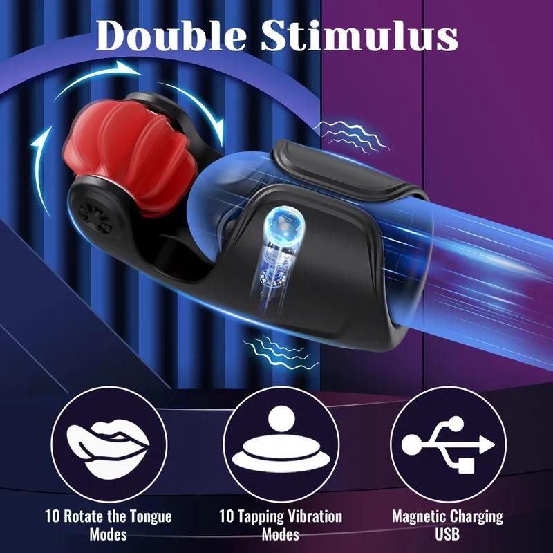Licking Penis Glans Trainer Male Rotating Tapping Penis Vibrator Vibrating Lasting Delay Endurance Training Sex Toys for Men
