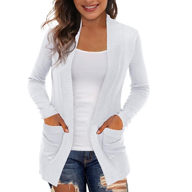 European and American e-commerce solid-color cardigan, casual simple long-sleeve knit jacket for women