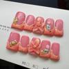European Style Pink Gradient 3D Flower Nail Tips - Handcrafted Wearable Nails
