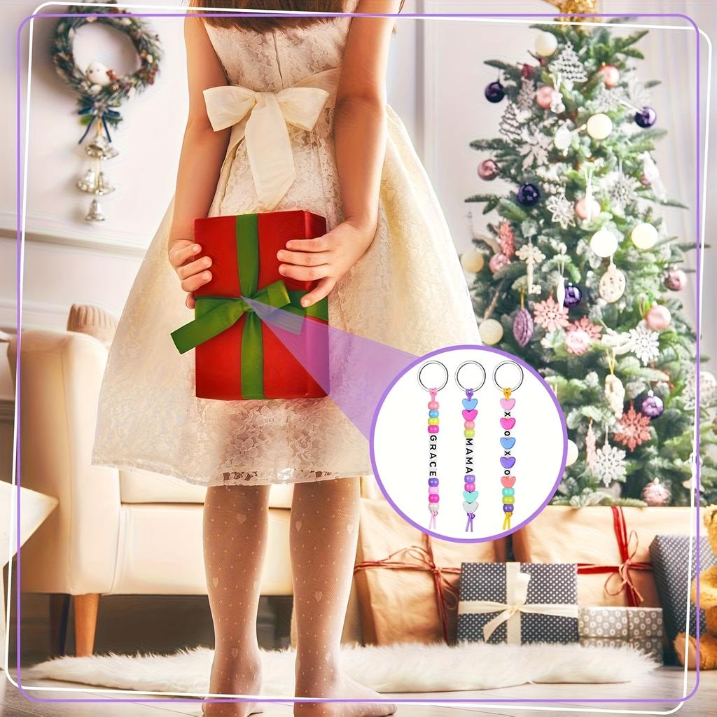 566pcs DIY Keychain Making Craft Set | Adjustable Letter Heart-Shaped Transparent Bead Keychain Supplies, Birthday Party Keychain Small Gifts