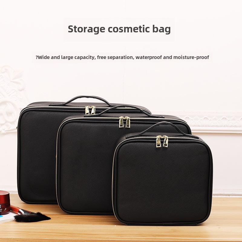 Black Heightened Cosmetic Bag with Mirror - Large Capacity Portable Handheld Storage Box
