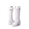 New Style Hot Sale Spring Autumn Lacing Knee High Boots Women White Square Heel Woman Leather Shoes Winter Large Size 43