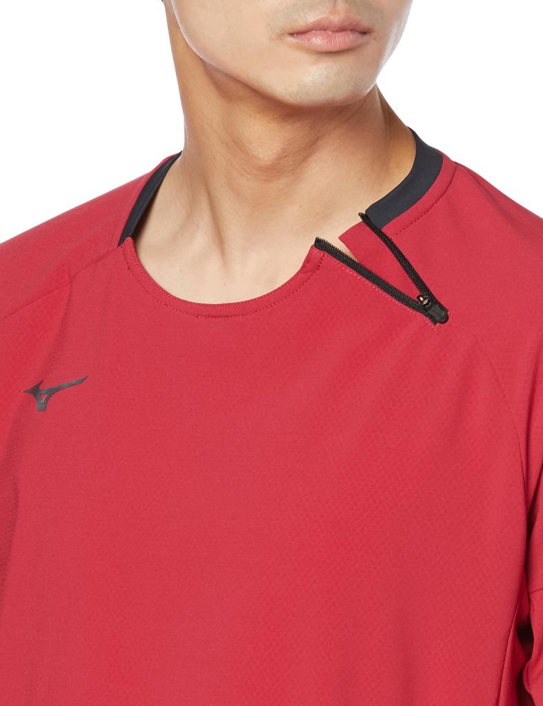 Mizuno Tech Shield Crew Neck Long Sleeve Training Ski Patrol Size 2XL Wear, Windproof, Stretch, Water-Repellent, 32MCA553, Men's Red,