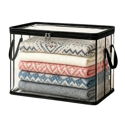 Clear Clothes Storage Bag, with Lid And Reinforced Handles Moving Bags, Waterproof Clothes Bedding Dorm Organizer for Home Travel Camping