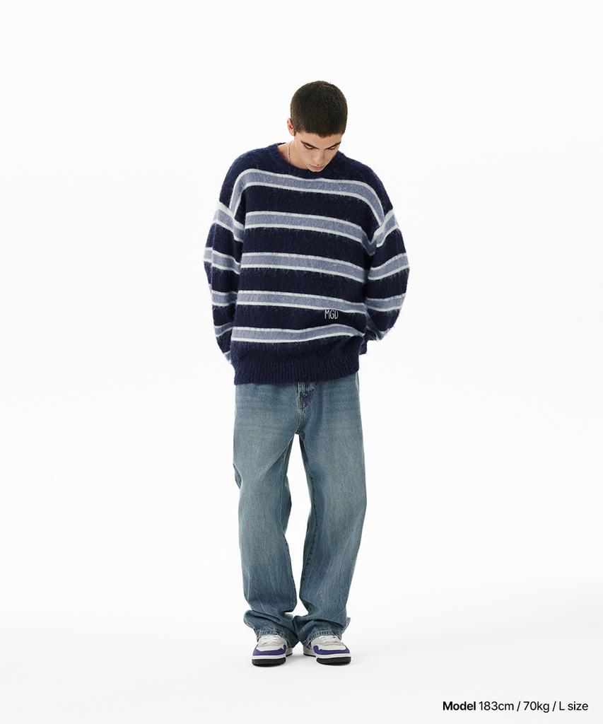 MAHAGRID Hairy Stripe Knit Sweater Navy(Mg2Ffmk600A)