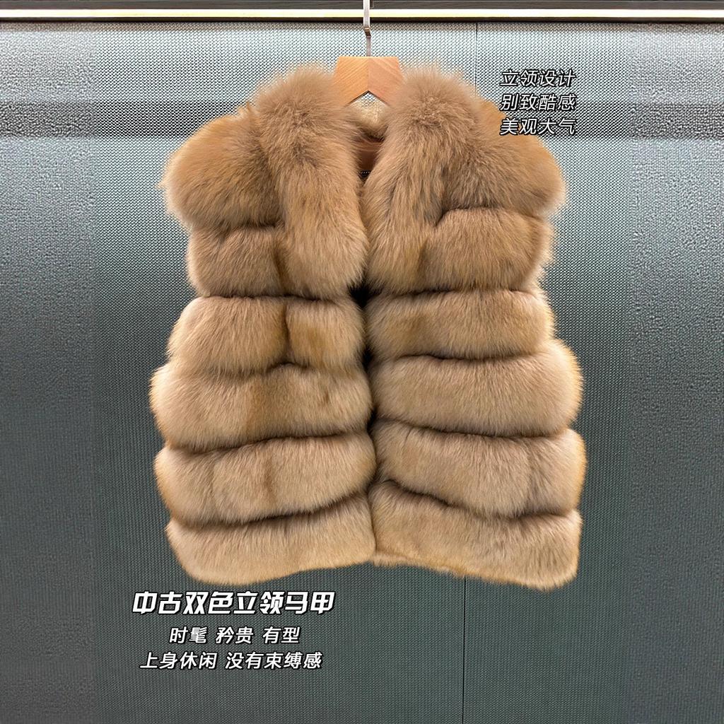 Light luxury medieval VTG style imported fox hair back hair vest vest stand neck fur jacket women's winter