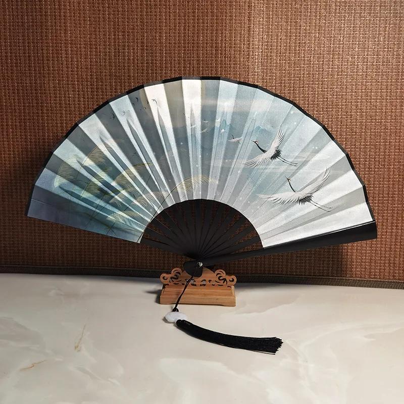 

Новый двухсторонний студенческий танцевальный веер из старинного шелкового полотна, пластиковый веер