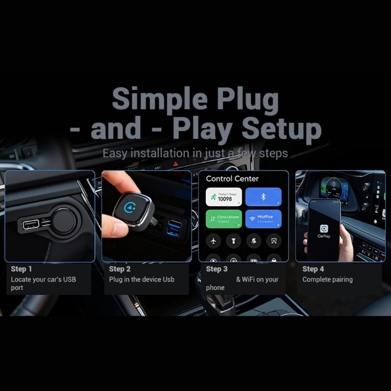 2in1 Wireless Car Play Adapter Converts Corded to Wireless with Bluetooth-compatible 5.4 and WiFi for Car Connection