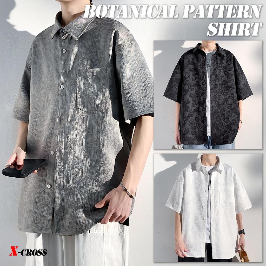 Print Short Loose Plus Korean Street Summer Soft to the Japanese Front Longer Slightly Slim Mode X-cross Men's All-Over Shirt, Sleeve, Stylish,