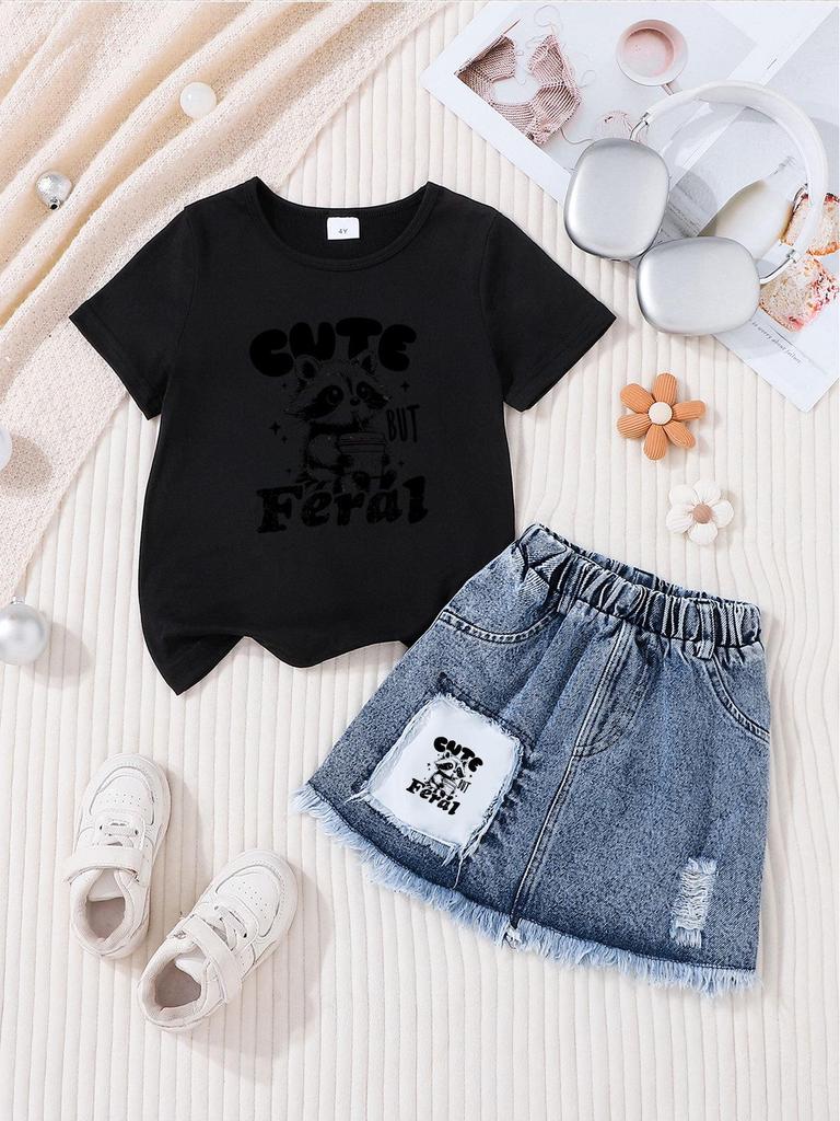 Girls' Casual Denim Skirt Sets - Stylish Children's Clothing Set