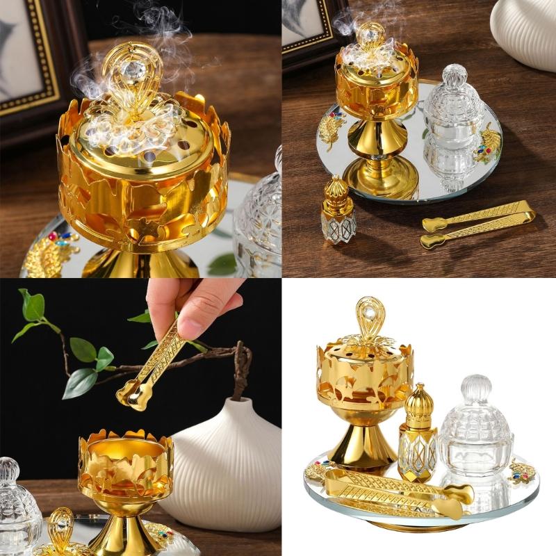 Ensemble Porte-Encens Brûleurs Style Arabe Coupe-Vent avec Pot pour Espace de Méditation Diffuseur Parfums d'Ambiance Accessoires