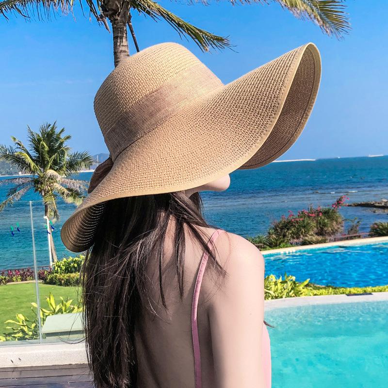 Yellow Beach Straw Hat Female Summer Beach Big Brim Sunscreen Sunshade Travel Versatility Big Brim Sandal Sun Summer