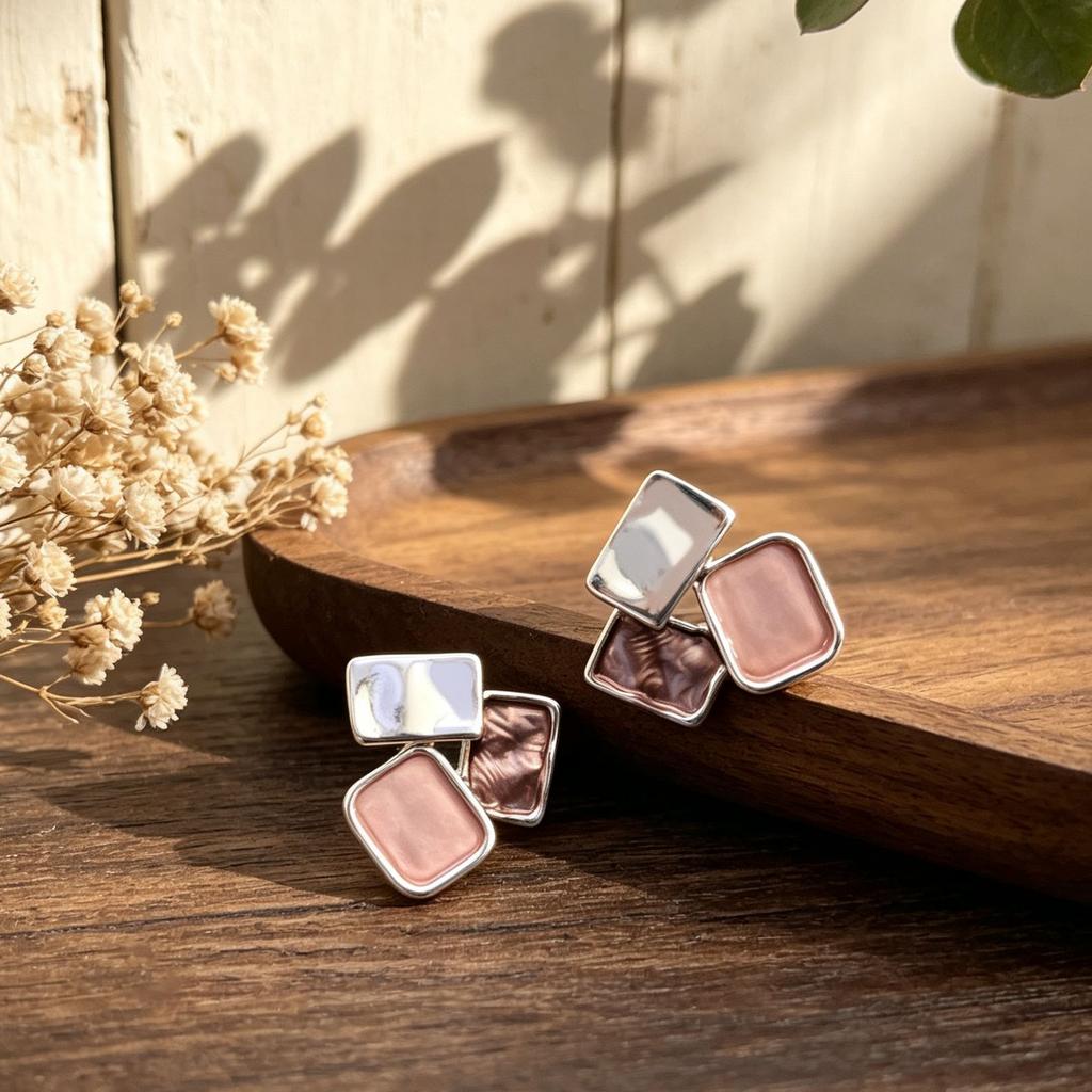 Explosive scattered splicing square hand-painted enamel color stud earrings, environmentally friendly alloy material, versatile light luxury earrings
