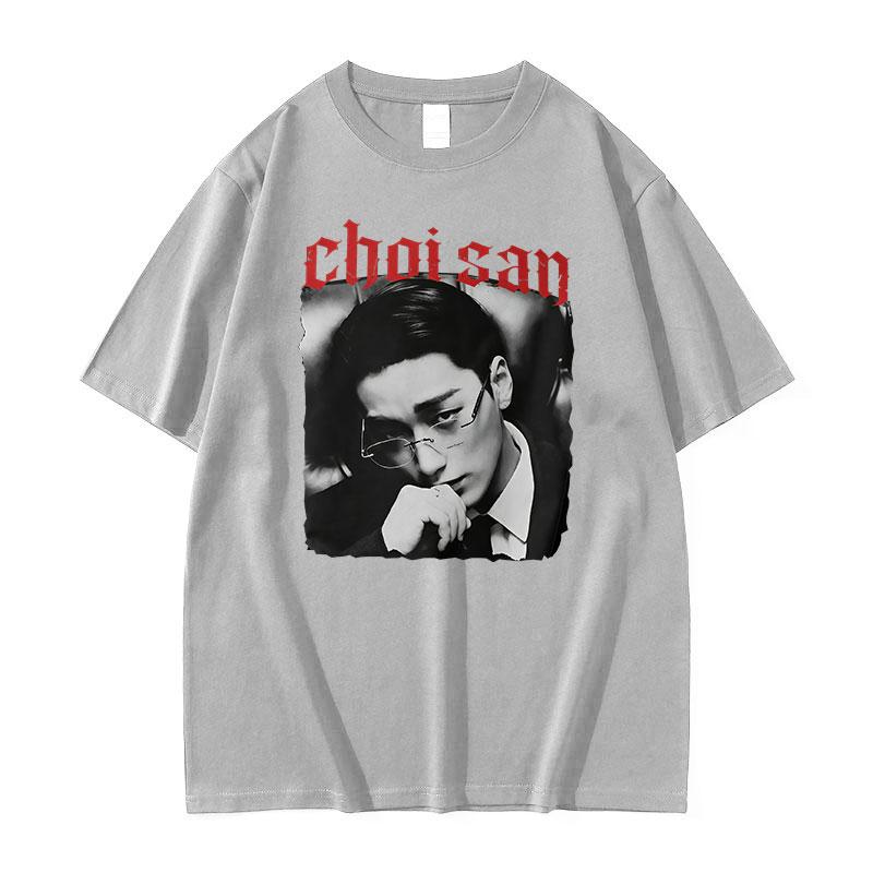 2026 Heiße Koreanische Ateez Choi San Grafik T-Shirts Herren Damen Hip Hop Koreanisches Lockeres Kurzarm-T-Shirt Retro Baumwoll-T-Shirt Streetwear