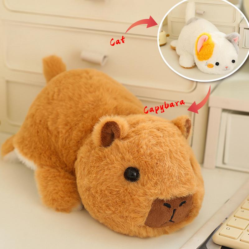 Flip Capybara Plush Toy Double-side Kawaii Animals Cat Plush Doll 2-in-1 Flip Change Cat Capibara Soft Pillows Birthday Gift