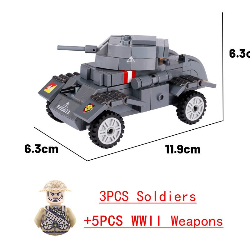 Non-Toxic Wwii Military North African Campaign Wheeled Armored Vehicle Tank Cannon Soldier Figures Building Blocks Weapon Truck Army Toy