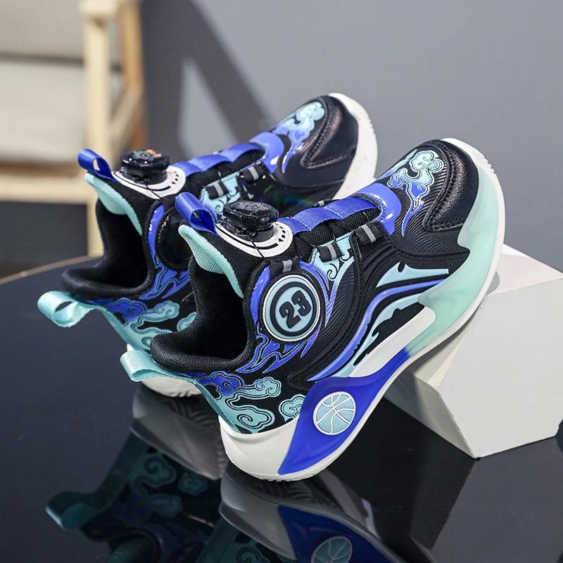 Novos sapatos de basquetebol esportivos infantis de couro impermeável com fivela rotativa para outono e inverno