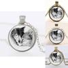 Women Jewelry Double Wolf Glass Pendant Necklace With Vintage Crystals And Elegant Chain
