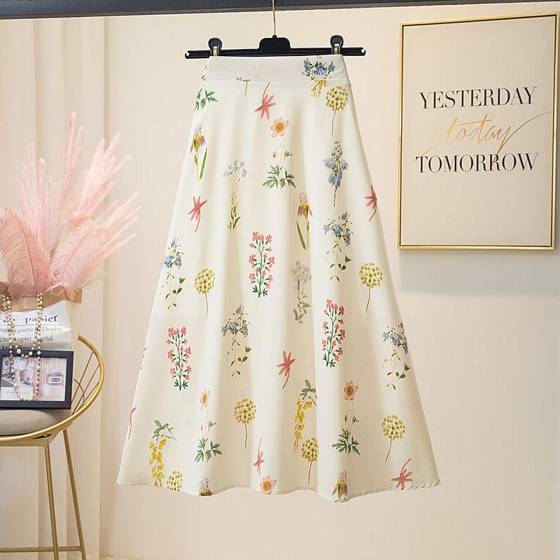 

Квіткова шифонова міді спідниця для жіночого літнього нового універсального міді А-силуету спідниця-парасолька S