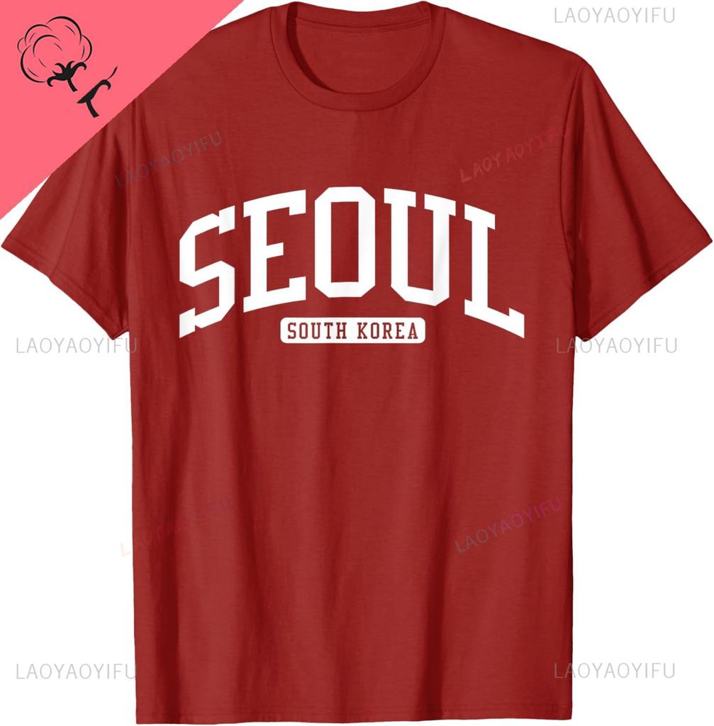 Seoul South Korea College University Style TShirt Cotton Unisex Summer Streetwear Tops Print on Demand Camiseta Hombre