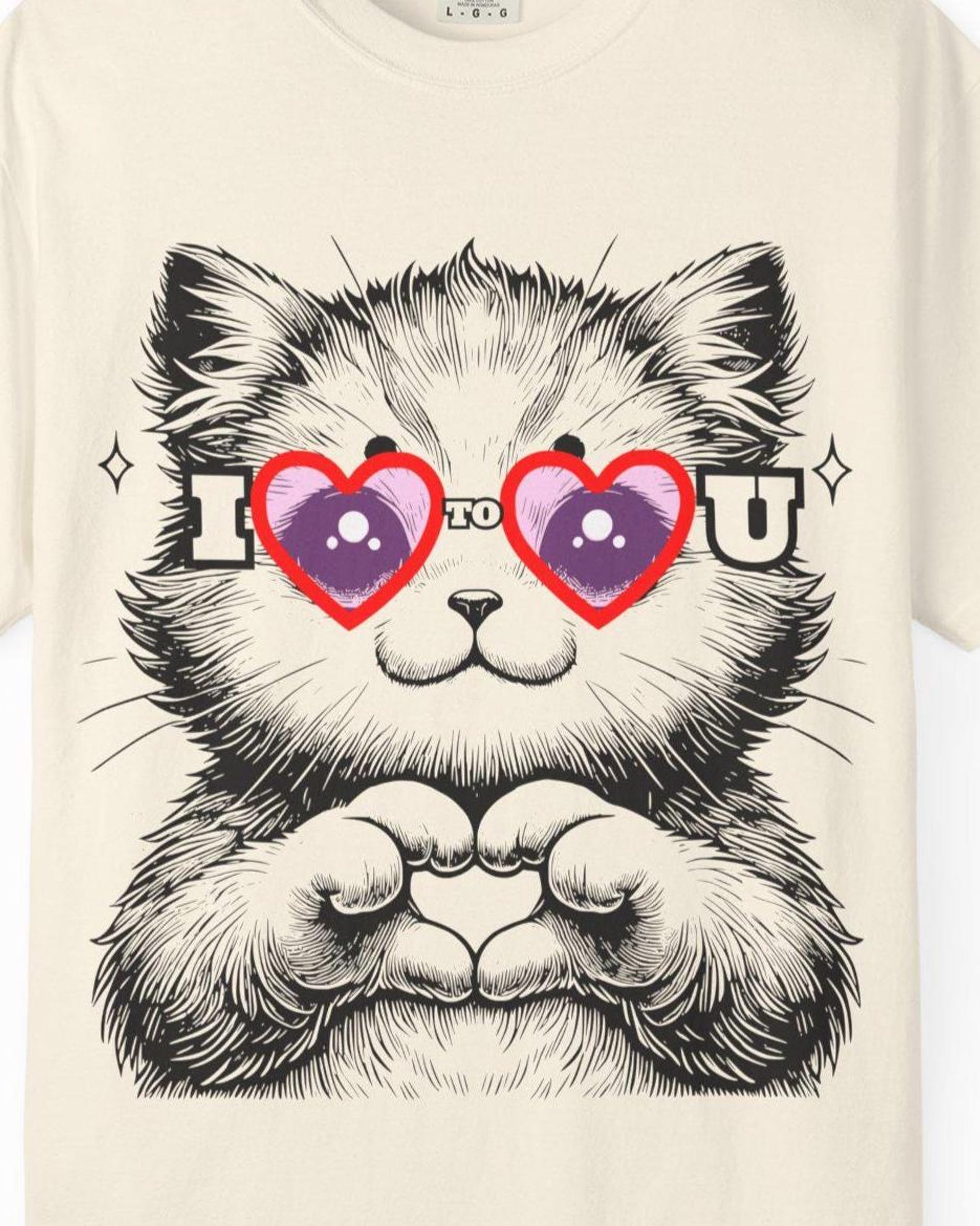 Kitten Cat Valentines Heart-Sign T-Shirt | I Love To Love You Sunglasses XL