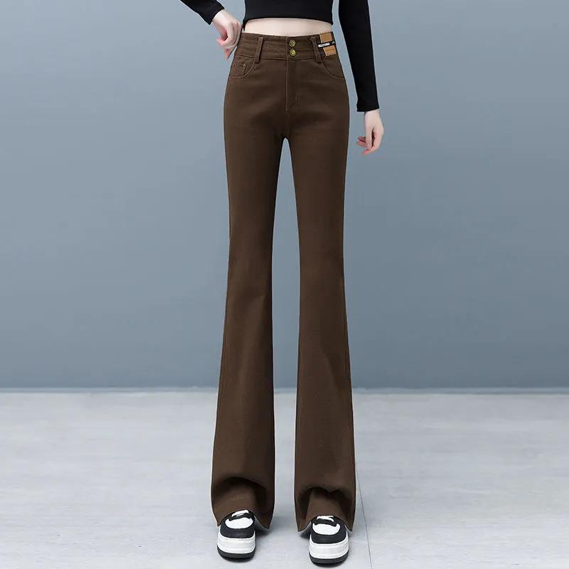 

Women s High-Waisted Micro-Flare Jeans - Autumn/Winter, Slim-Fit, Stretchy, Plus Velvet, Casual Flare Pants 27 (Waist 2 ft, 90-100 lbs)