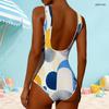 Women Plus Size High Round Neck Sleeveless Printed One Piece Swimsuit