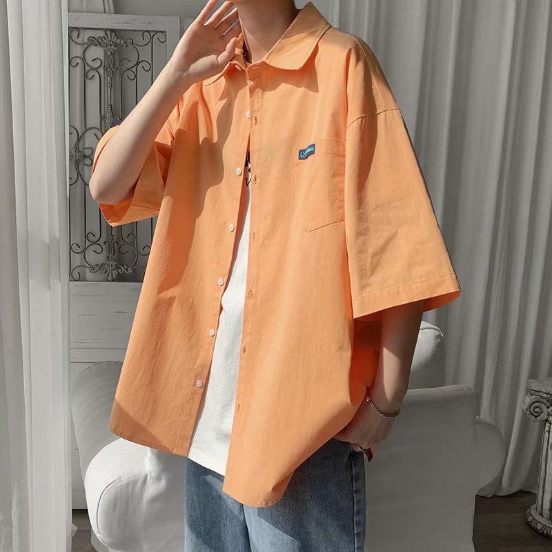 

Японская белая рубашка с коротким рукавом для мальчика, красивый корейский стиль, простая свободная рубашка, красивый универсальный студенческий пиджак XXXL оранжевый