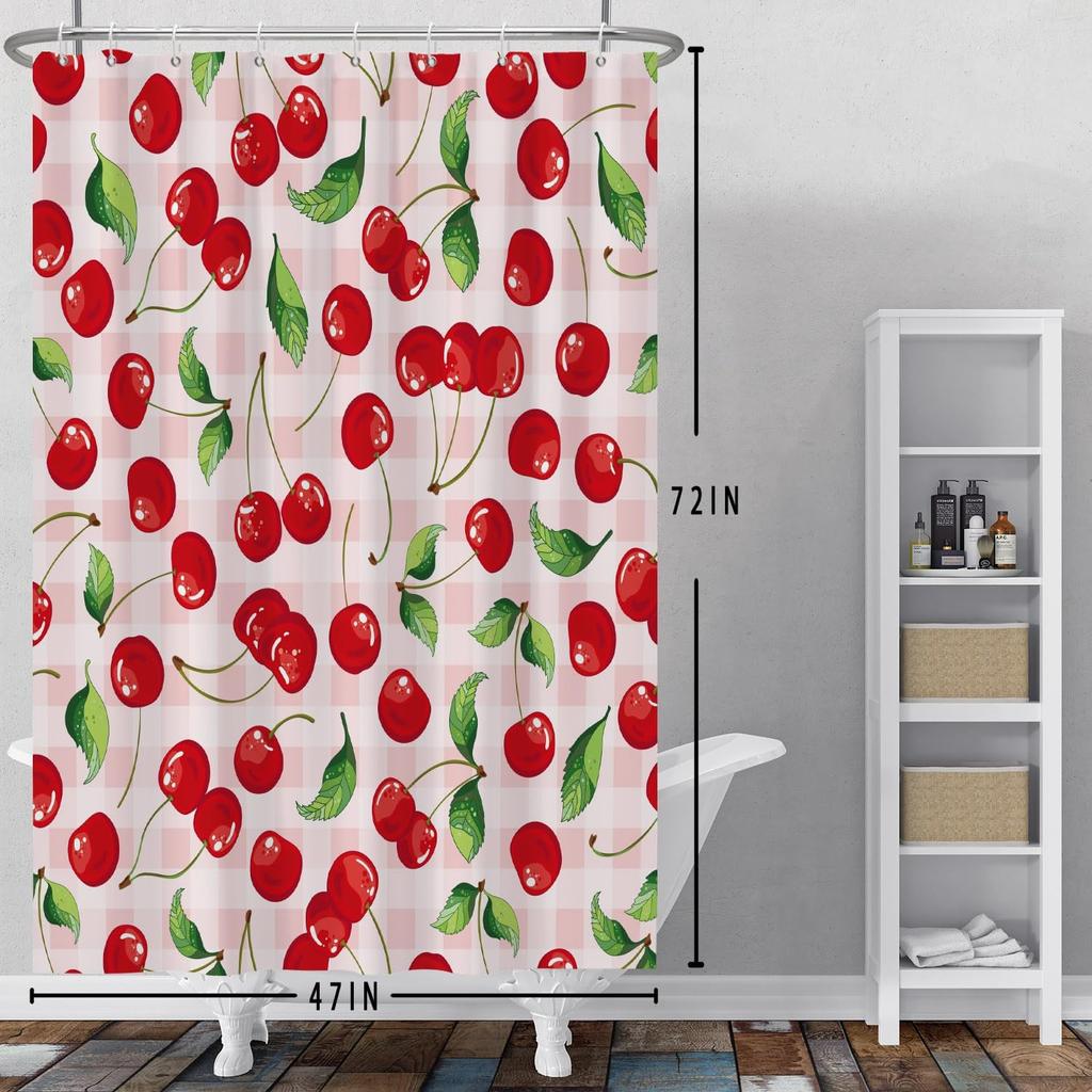 Red Cherry Shower Curtain Watercolor Aesthetic Shower Curtains For Bathroom Fruits Bath Bathroom Curtain Decor Spring Shower