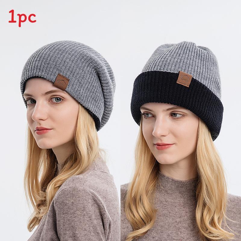 Knitted Hat Unisex With Solid Color Warm Hat Can Be Worn Both Inside And Outside