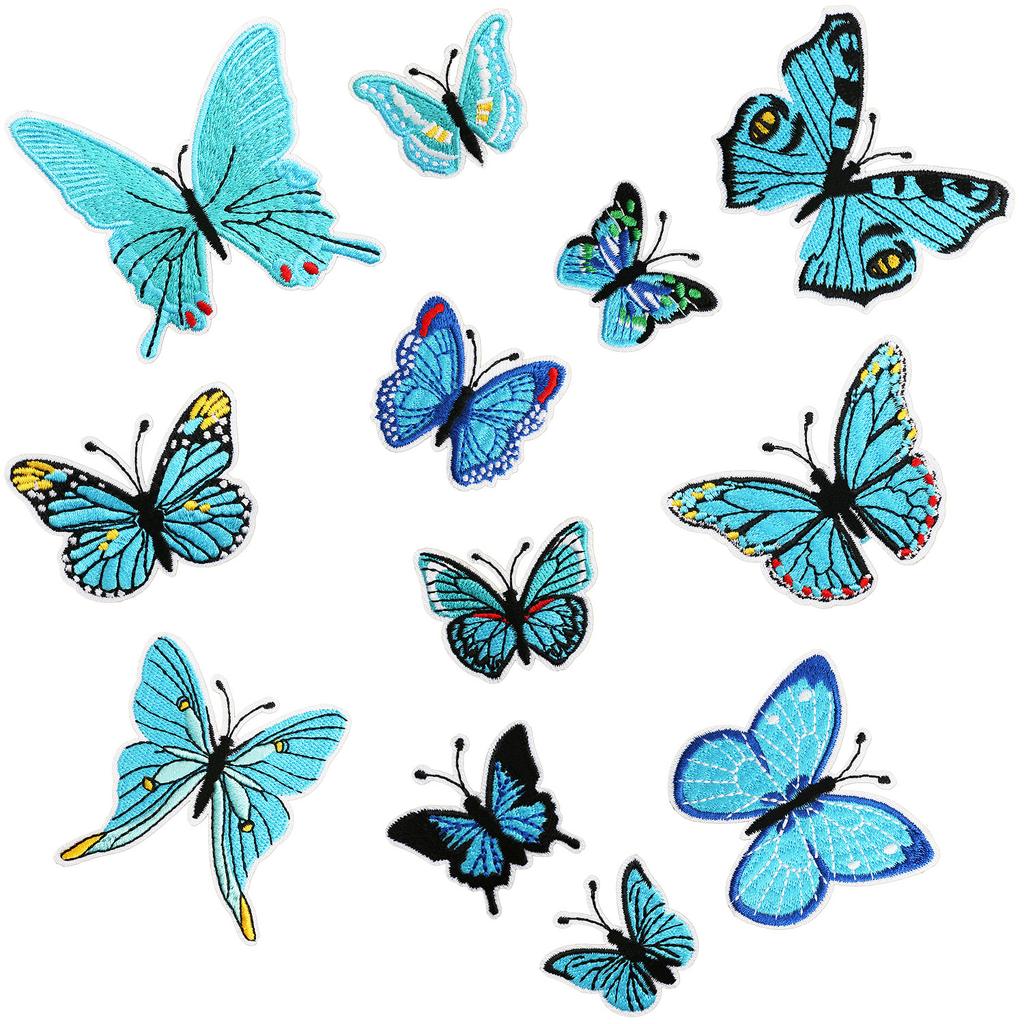 Butterfly World Embroidery Cloth Sticker Colored Flower Butterfly Computer Embroidery Label Clothes Decorative Patch Sticker Blue Butterfly