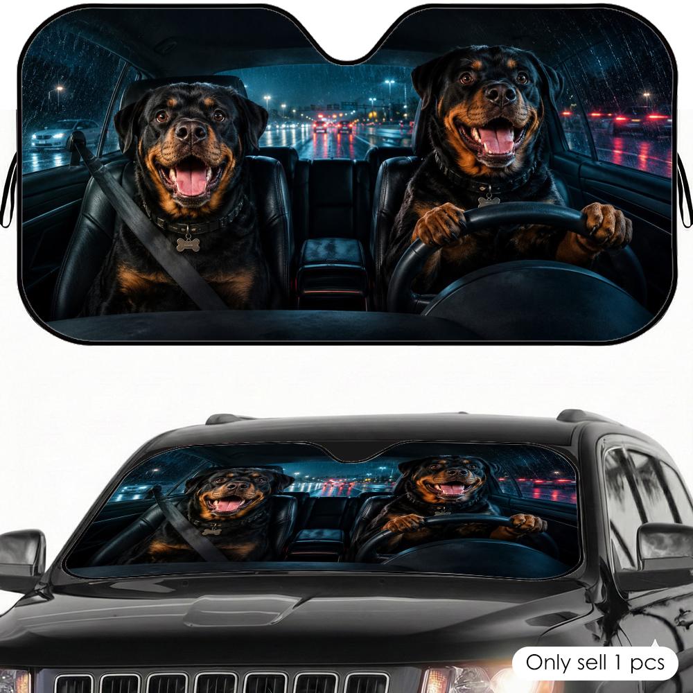 Rottweiler Road Trip Duo Sun Visor Car Sun Shade Front Windshield Coverings Blocker Auto Protector Window Visor Screen Cover