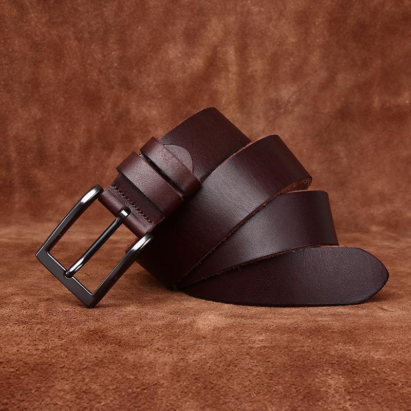 3.8Cm Wide Washed Retro Belt Men'S Genuine Leather First Layer Cowhide Pin Buckle Simple Casual Jeans Belt Men'S