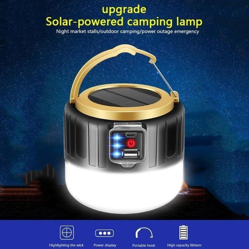 LED Camping Light Solar & USB Rechargeable Bulb High Power Outdoor Tent Lamp Portable Lantern Emergency Lighting Lights For BBQ Hiking