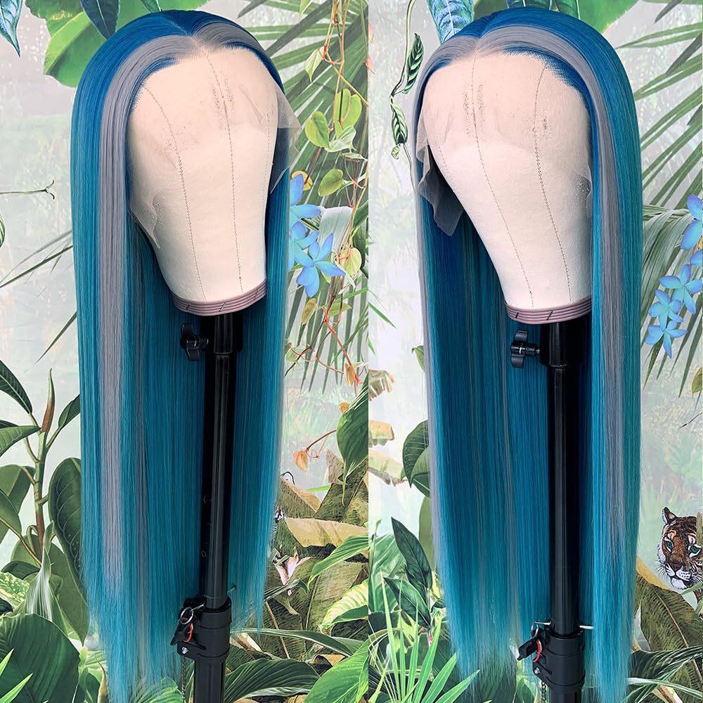 Europäischer und Amerikanischer Stil Damen Lang Gerade Gefärbt Synthetik Mittelscheitel Voll Perücke