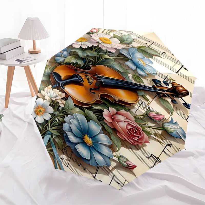 

1pc Musical Violin Flowers Notes Harmony Umbrella with Plastic Handle,Suitable for All Seasons Home Travel Outdoor Umbrellaptys31072