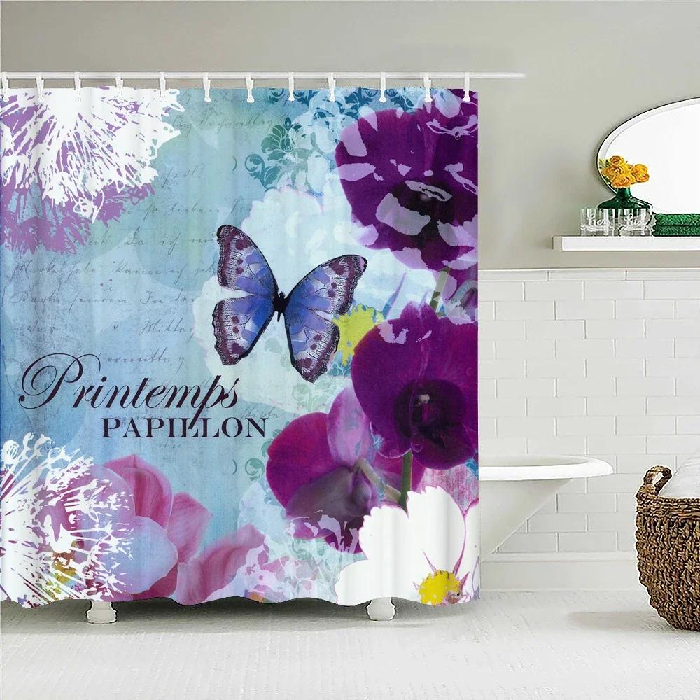 Colorful Beautiful Flowers Bath Curtain Waterproof Fabric Shower Curtains Floral Rose Printing Bathroom Screen Decor With Hooks