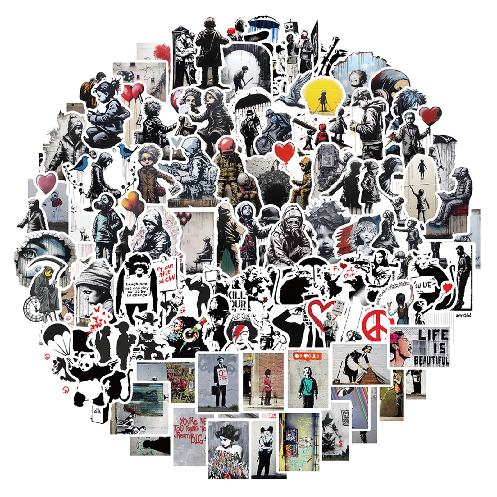 

Набор из 100 водонепроницаемых стикеров Бэнкси для воды для смартфона и многого другого, наклеек, стильных, крутых, популярных, канцелярских товаров, для сноуборда, скейтборда, багажа, чемодана,