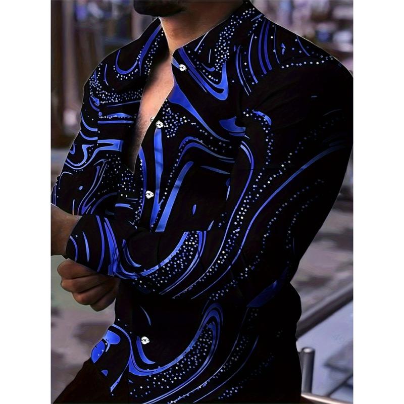 Forår Herreskjorter Mode Retro Gade Tekstur Printede Skjorter Herre Langærmet Revers Skjorte Skjorte Top Kontortøj