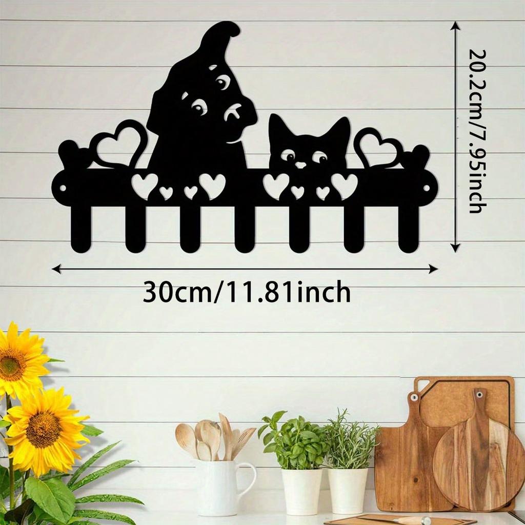 Metal Cat Dog Key Hooks 7 Hooks Decorative Wall Mounted Entryway Decor